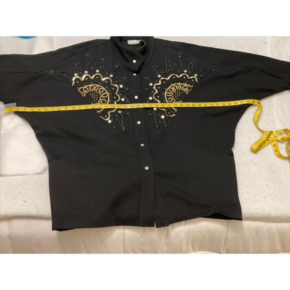 Vtg Pado California Oversize Jeweled Black Denim Jacket Batwing SZ M 90’s - Picture 12 of 15
